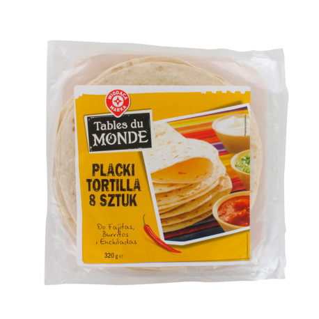 Tortilla pszenna – placki pszenne – 8 sztukPakowano w atmosferze ochronnej.