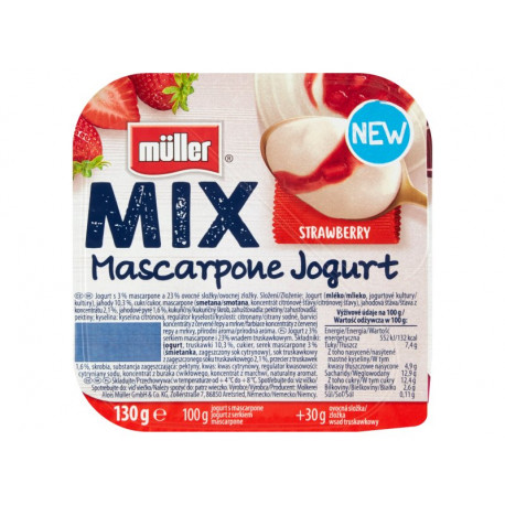 Müller Mix Jogurt z serkiem mascarpone i wsadem truskawkowym 130 g
