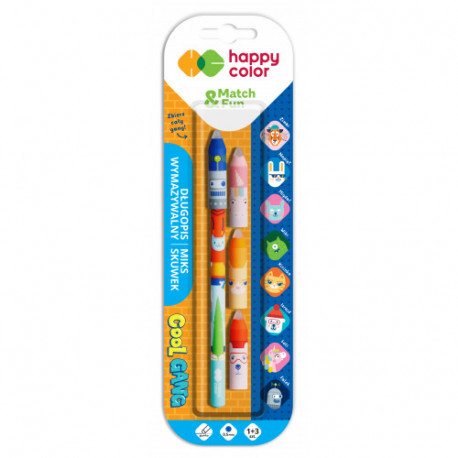 Happy Color Wymazywalne długopisy żelowe + zestaw  3 skuwek z gumką