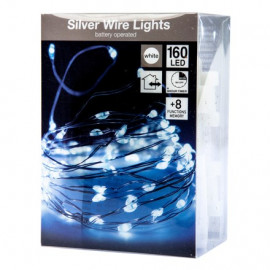 Koopman Lampki świąteczne na druciku 160 LED zimna biel 795cm na baterie 3x AA 1,5V
