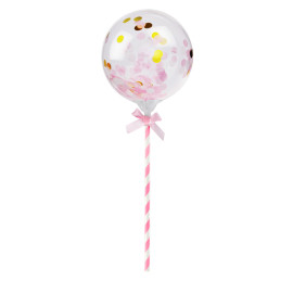 Baby Time Balon transparentny na patyczku z konfetti różowym 12,5cm