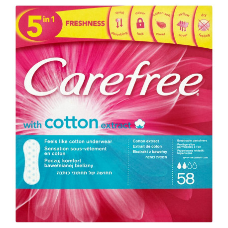 Carefree With Cotton Extract Przewiewne wkładki higieniczne 58 sztuk