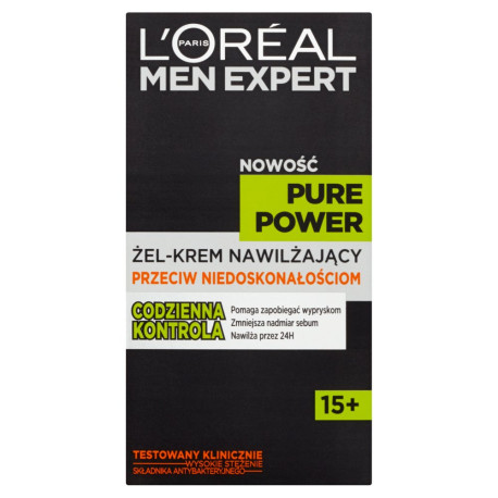 L\'Oreal Paris Men Expert Pure Power 15+ Żel-krem nawilżający przeciw niedoskonałościom 50 ml