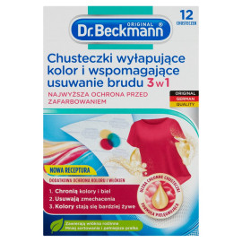 Dr. Beckmann Chusteczki wyłapujące kolor i wspomagające usuwanie brudu 3 w 1 12 sztuk