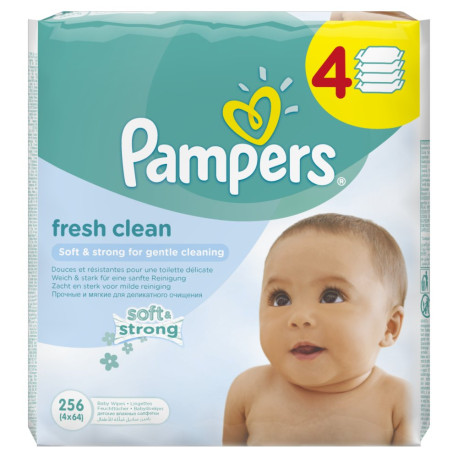 Pampers Fresh Clean Chusteczki dla niemowląt, 4 x 64 sztuki