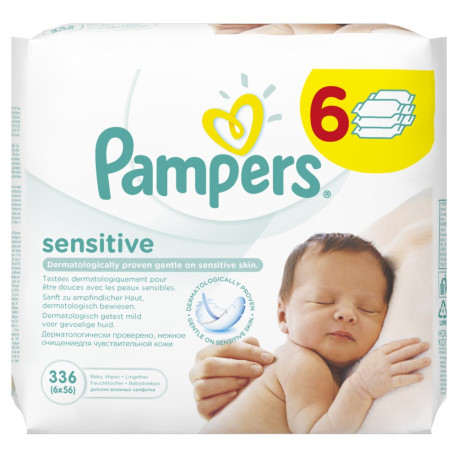 Pampers Sensitive chusteczki nawilżane dla niemowląt 6 x 56 sztuk