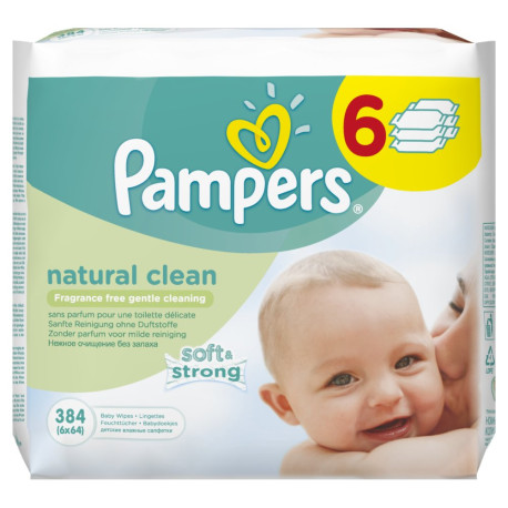 Pampers Natural Clean chusteczki nawilżane dla niemowląt 6 x 64 sztuki