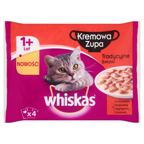 Whiskas Kremowa Zupa Tradycyjne smaki Karma pełnoporcjowa 1+ lat 340 g (4 saszetki)