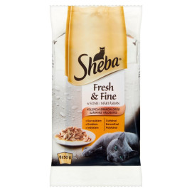 Sheba Fresh & Fine w sosie Kolekcja smaków drób Karma pełnoporcjowa 300 g (6 sztuk)