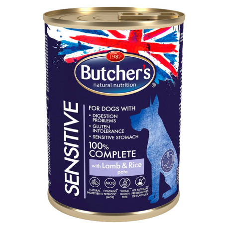 Butcher\'s Sensitive Karma dla psów dorosłych psów pasztet z jagnięciną i ryżem 390 g
