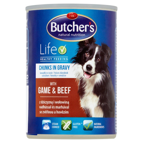 Butcher\'s Life Karma dla dorosłych psów kawałki w sosie z dziczyzną i wołowiną 400 g
