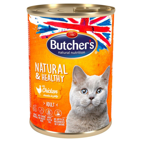 Butcher\'s Natural&Healthy Karma dla dorosłych kotów kawałki w galaretce z kurczakiem 400 g