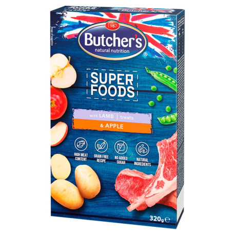 Butcher\'s Super Foods Przekąski z jagnięciną i jabłkiem 320 g
