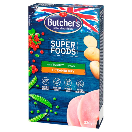 Butcher\'s Super Foods Przekąski z indykiem i żurawiną 320 g