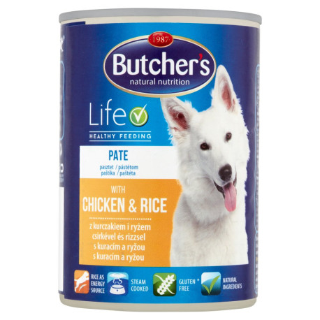 Butcher's Life Karma dla dorosłych psów pasztet z kurczakiem i ryżem 390 g