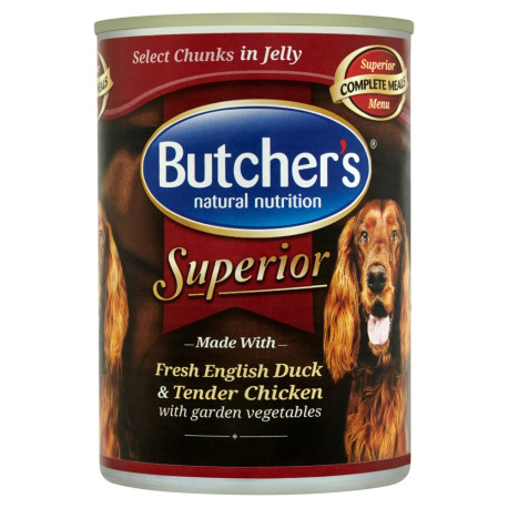 Butcher's Superior Karma dla psów kawałki w galaretce z kaczką kurczakiem i warzywami 400 g