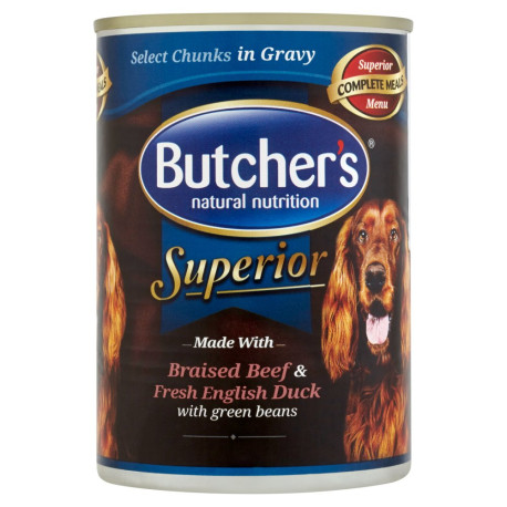 Butcher's Superior Karma dla dorosłych psów kawałki w sosie z wołowiną kaczką i groszkiem 400 g