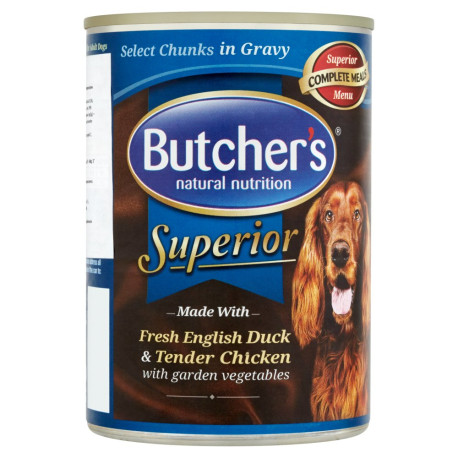 Butcher's Superior Karma dla dorosłych psów kawałki w sosie z kaczką kurczakiem i warzywami 400 g