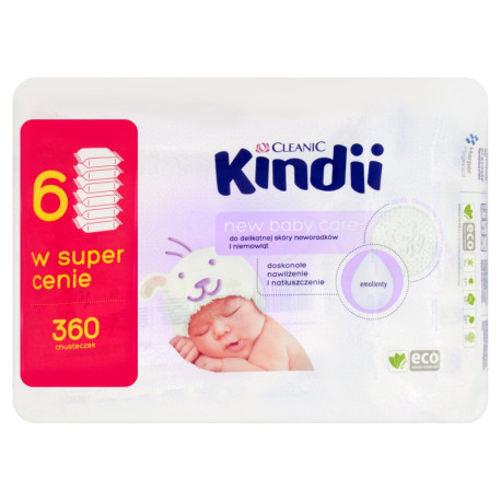 Cleanic Kindii New Baby Care Chusteczki do delikatnej skóry noworodków i niemowląt 360 sztuk