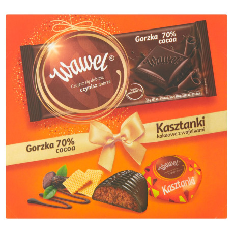 Wawel Kasztanki kakaowe z wafelkami Czekolada i czekolada gorzka 70% cocoa 450 g (350 g +100 g)