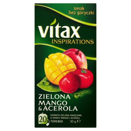 Vitax Inspirations Zielona Mango & Acerola Herbata zielona owocowa 30 g (20 torebek)