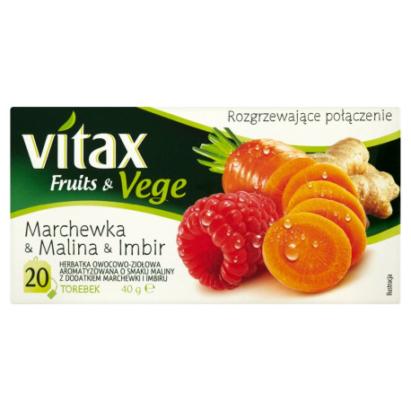 Vitax Fruits & Vege Marchewka & Malina & Imbir Herbatka owocowo-ziołowa 40 g (20 torebek)