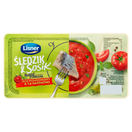 Lisner Śledzik & Sosik Śledź w oleju z cebulką sos pomidorowy a\'la gazpacho 140 g