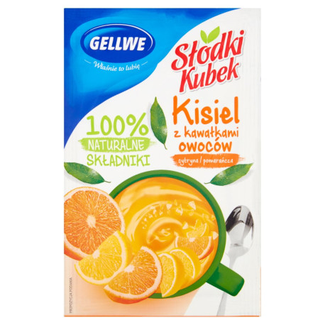 Gellwe Słodki Kubek Kisiel z kawałkami owoców cytryna pomarańcza 28 g