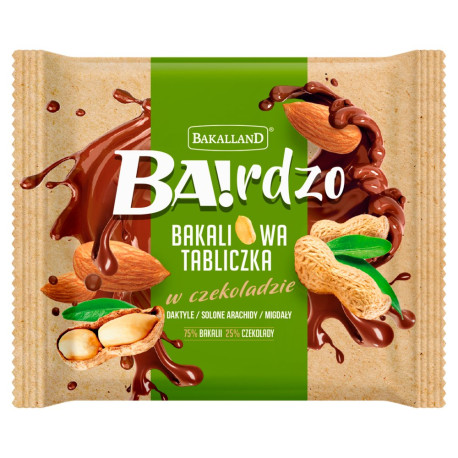 Bakalland Ba!rdzo Bakaliowa tabliczka w czekoladzie daktyle solone arachidy migdały 65 g