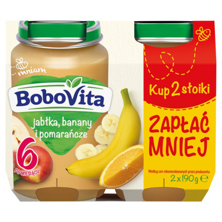 BoboVita Jabłka banany i pomarańcze po 6 miesiącu 2 x 190 g