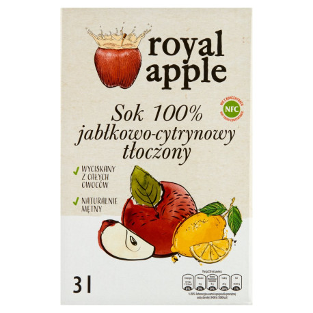 Royal apple Sok 100 % jabłkowo-cytrynowy tłoczony 3 l