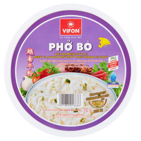 Vifon Pho Bo Zupa błyskawiczna z kluskami ryżowymi o smaku wołowiny w stylu wietnamskim 70 g