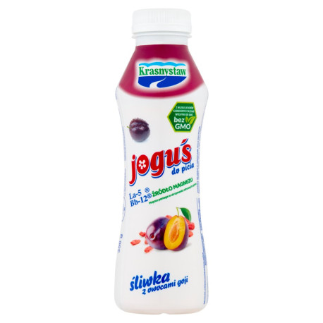 Krasnystaw Joguś Jogurt do picia śliwka z owocami goji 350 g