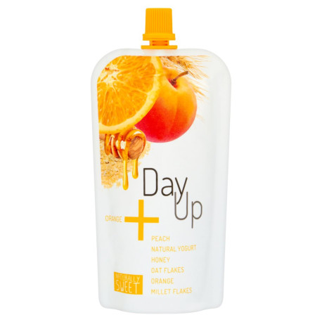 DayUp Orange Puree brzoskwiniowe z jogurtem naturalny miodem pomarańczą i płatkami 120 g
