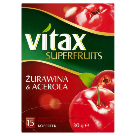 Vitax Superfruits Żurawina i Acerola Herbata ziołowo-owocowa 30 g (15 kopertek)