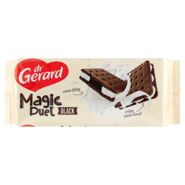 dr Gerard Magic Duet Black Herbatniki kakaowe z kremem o smaku śmietankowym i czekoladowym 185 g