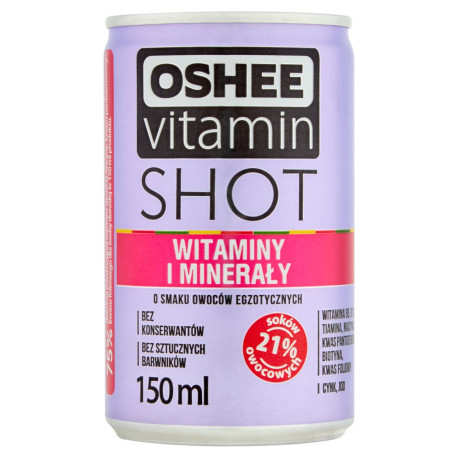 Oshee Vitamin Shot Witaminy i minerały Niegazowany napój o owoców egzotycznych 150 ml