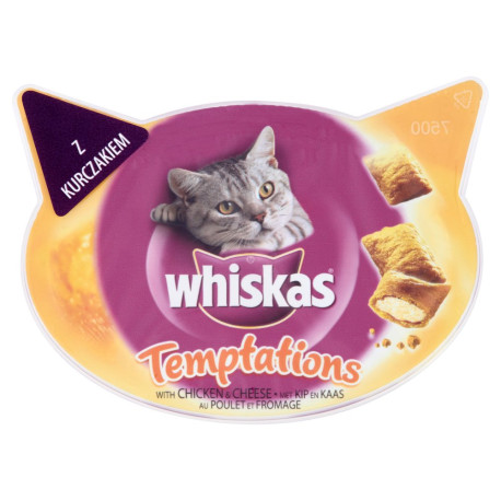 Whiskas Temptations z kurczakiem i serem Karma uzupełniająca dla kotów 60 g