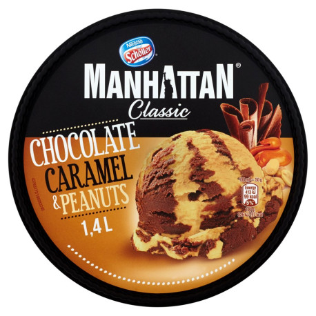 Manhattan Classic Lody czekoladowo-karmelowe z siekanymi prażonymi orzechami ziemnymi 1,4 l
