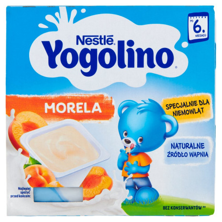 Nestlé Yogolino Deserek mleczno-owocowy morela po 6 miesiącu 400 g (4 x 100 g)