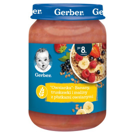 Gerber „Owsianka\" Banany truskawki i maliny z płatkami owsianymi dla niemowląt po 8. miesiącu 190 g