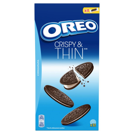 Oreo Cripsy & Thins Ciastka kakaowe z nadzieniem o smaku waniliowym 192 g (32 sztuki)