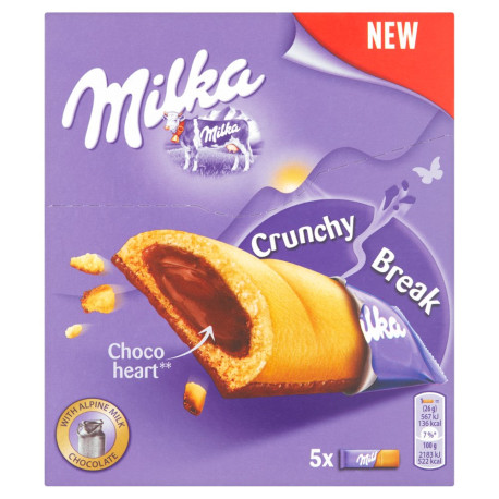 Milka Crunchy Break Ciastka z nadzieniem orzechowym i czekoladą mleczną 130 g (5 x 26 g)