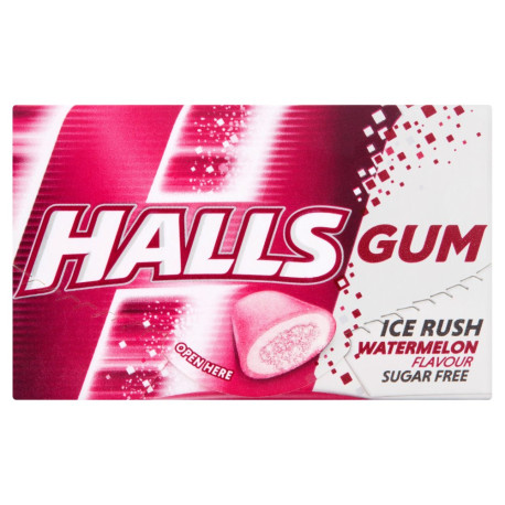 Halls Gum Ice Rush Bezcukrowa guma do żucia o smaku arbuza 18 g