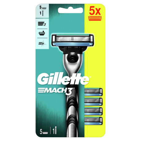 Gillette Mach3 Rączka maszynki do golenia + 5 ostrzy wymiennych