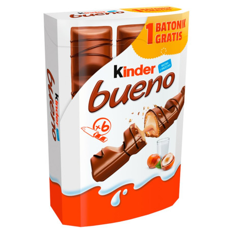 Kinder Bueno Wafel w mlecznej czekoladzie wypełniony mleczno-orzechowym nadzieniem 6 x 21,5 g