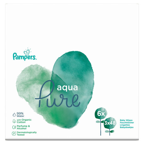 Pampers Aqua Pure Chusteczki nawilżane dla niemowląt 3 opakowania   144 chusteczek nawilżanych