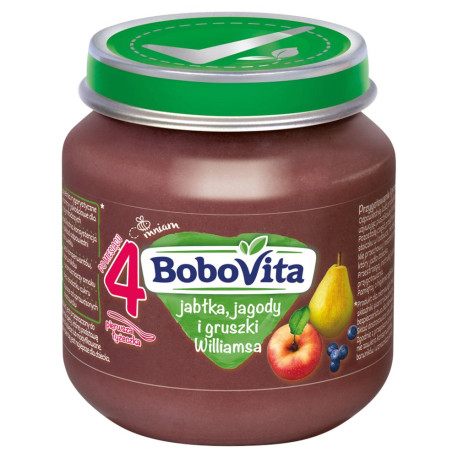 BoboVita Jabłka jagody i gruszki Williamsa po 4 miesiącu 125 g