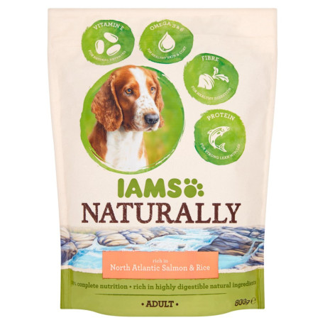 IAMS Naturally Bogaty w północnoatlantyckiego łososia i ryż Karma dla dorosłych psów 800 g