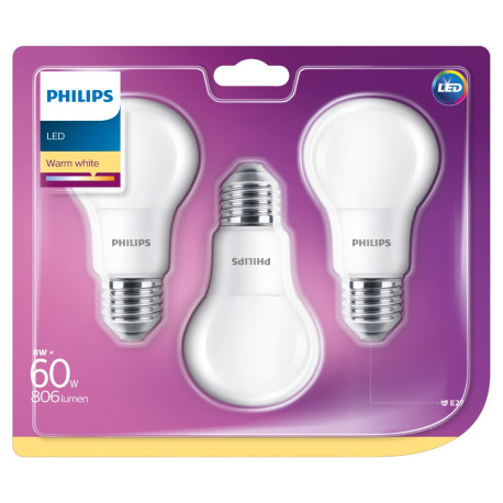Philips Żarówka LED 8 W (60 W) E27 ciepła biel 3 sztuki